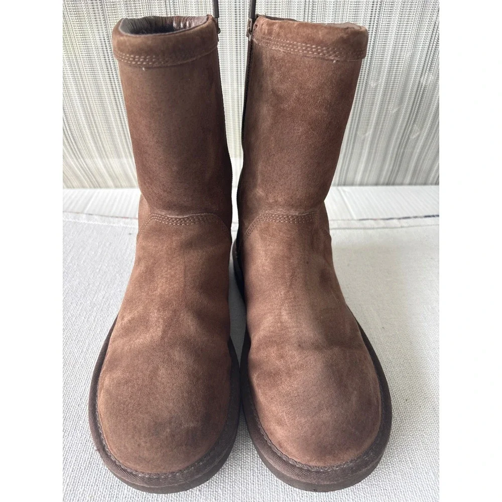 UGG Australia Brown Suede Shearling Lined Side Zip Mid Calf Boots Women 8